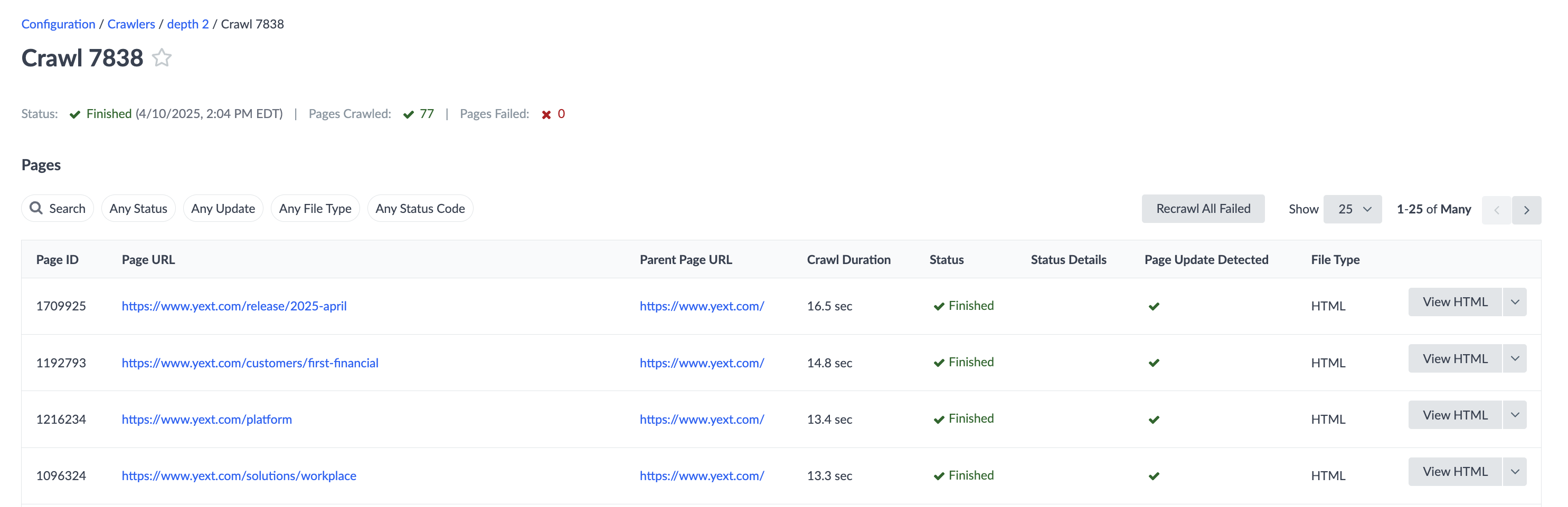 Parent URL column on Crawler Details