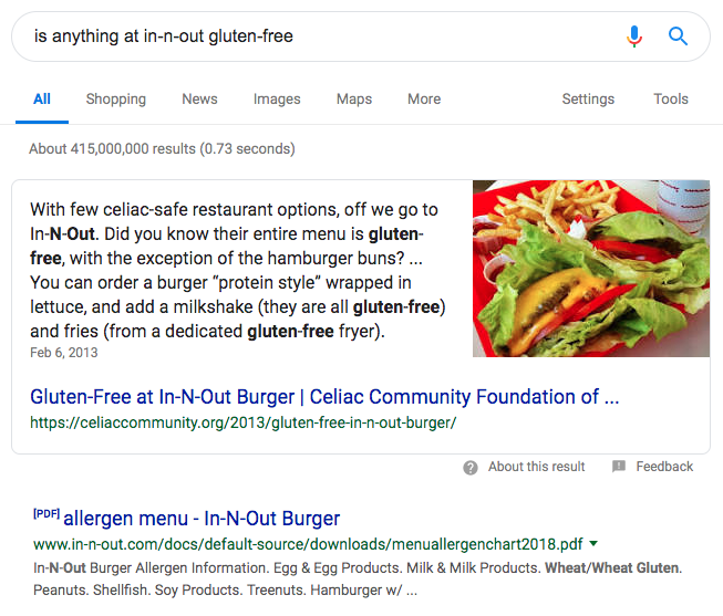 Google rich snippet for gluten-free menu items